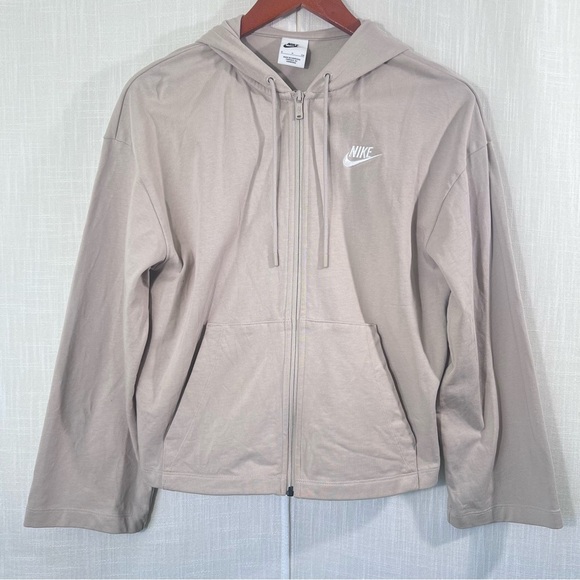 Nike Relaxed Fit Cropped Cream Tan Flare Sleeve Full Zip Lightweight Hoodie - Picture 1 of 12